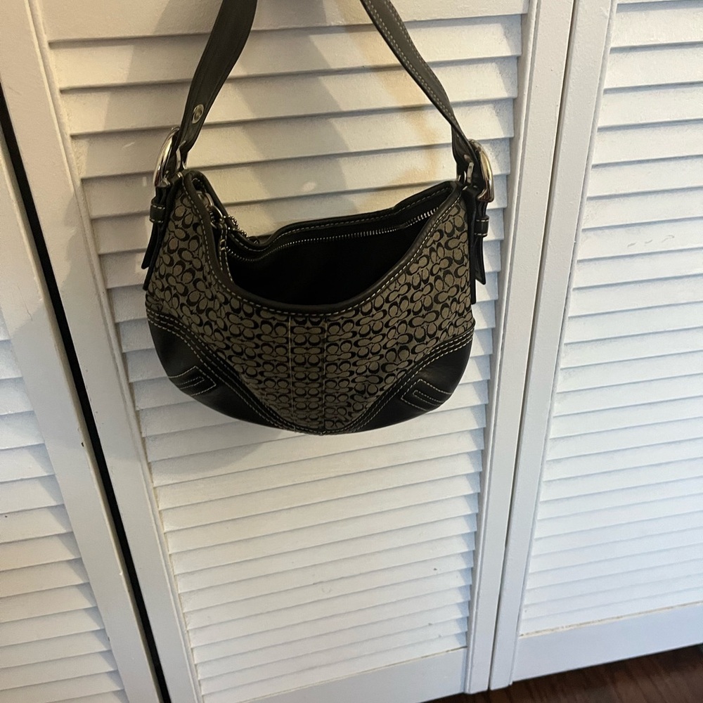 Coach Signature Canva and leather hobo bag black and gray